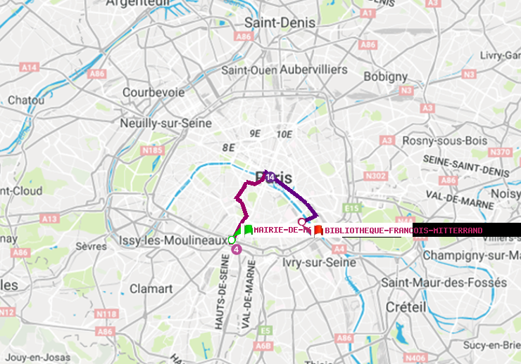 plan itinéraire ratp de Mairie de Montrouge à Bibliotheque-Francois Mitterrand