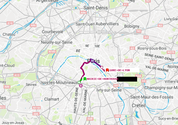plan itinéraire ratp de Mairie de Montrouge à Gare de Lyon
