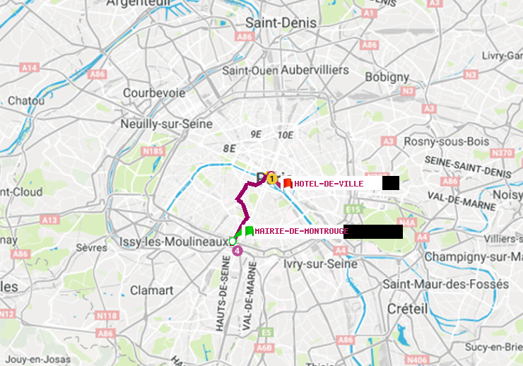 plan itinéraire ratp de Mairie de Montrouge à Hôtel de Ville
