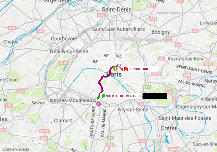 plan itinéraire ratp de Mairie de Montrouge à République