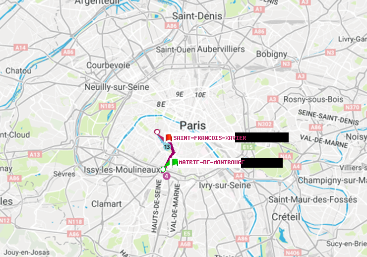 plan itinéraire ratp de Mairie de Montrouge à Saint-Francois-Xavier