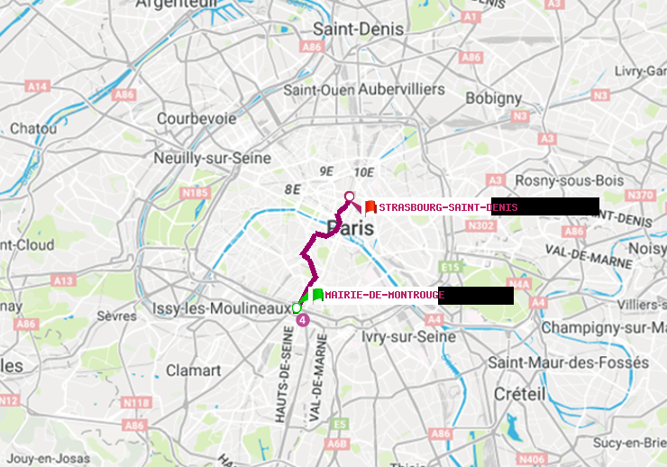 plan itinéraire ratp de Mairie de Montrouge à Strasbourg-Saint-Denis