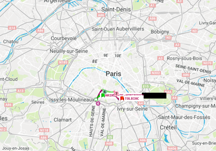 plan itinéraire ratp de Mairie de Montrouge à Tolbiac