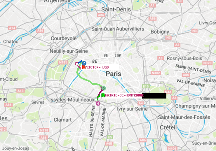 plan itinéraire ratp de Mairie de Montrouge à Victor Hugo