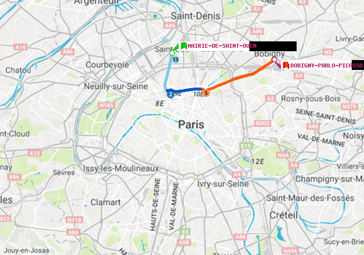 plan itinéraire ratp de Mairie de Saint-Ouen à Bobigny-Pablo-Picasso