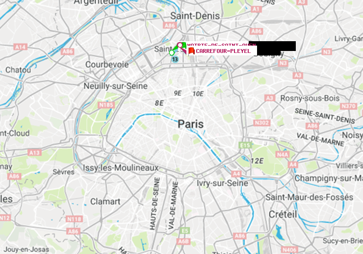 plan itinéraire ratp de Mairie de Saint-Ouen à Carrefour-Pleyel