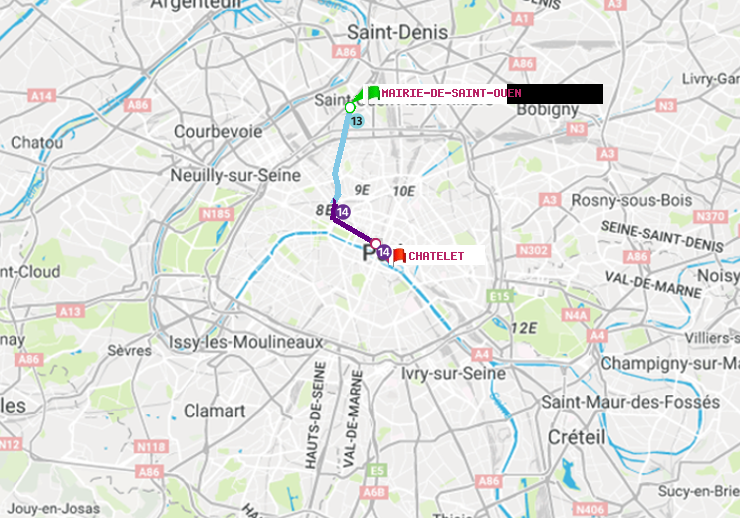 plan itinéraire ratp de Mairie de Saint-Ouen à Châtelet