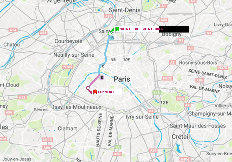 plan itinéraire ratp de Mairie de Saint-Ouen à Commerce