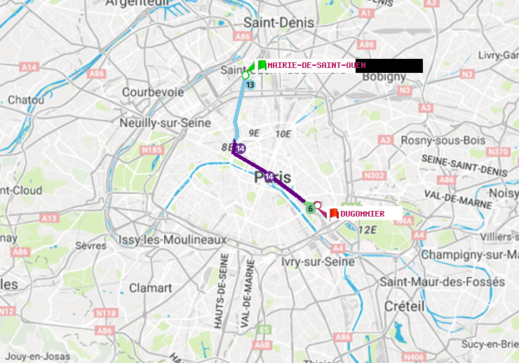 plan itinéraire ratp de Mairie de Saint-Ouen à Dugommier