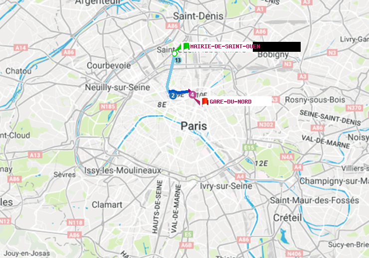 plan itinéraire ratp de Mairie de Saint-Ouen à Gare du Nord
