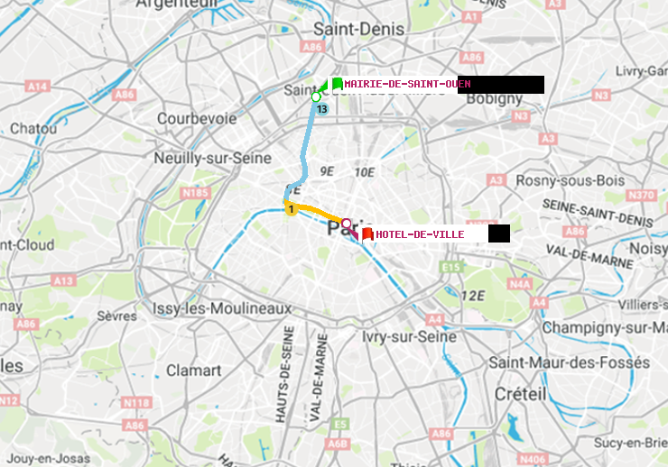 plan itinéraire ratp de Mairie de Saint-Ouen à Hôtel de Ville