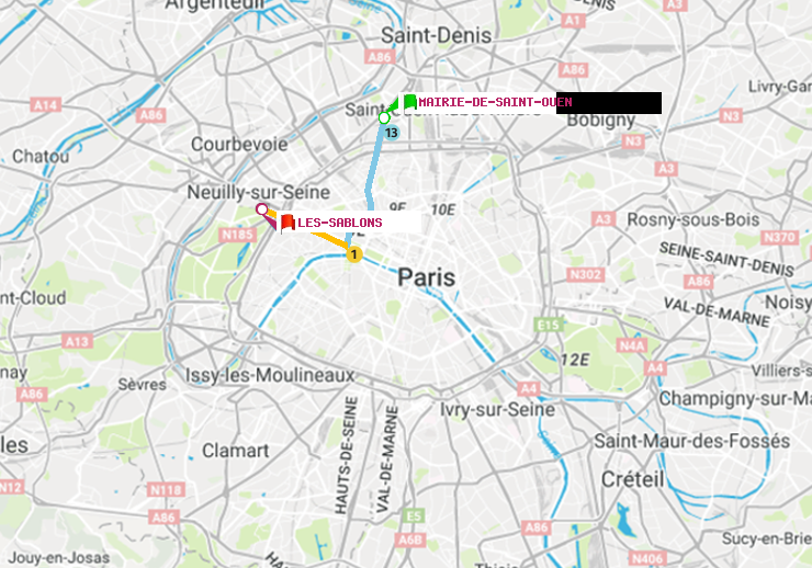 plan itinéraire ratp de Mairie de Saint-Ouen à Les Sablons (Jardin d