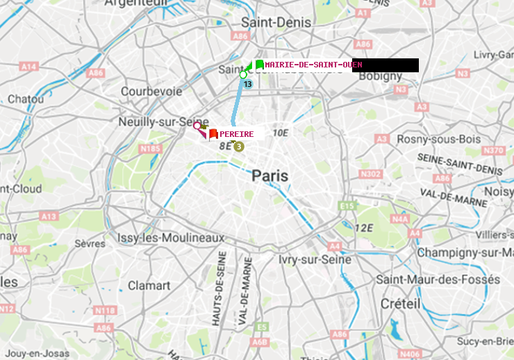 plan itinéraire ratp de Mairie de Saint-Ouen à Péreire