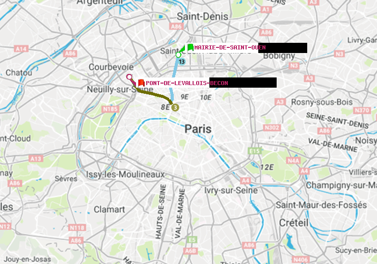 plan itinéraire ratp de Mairie de Saint-Ouen à Pont de Levallois-Bécon