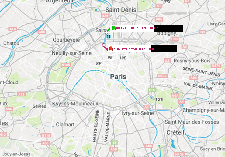 plan itinéraire ratp de Mairie de Saint-Ouen à Porte de Saint-Ouen