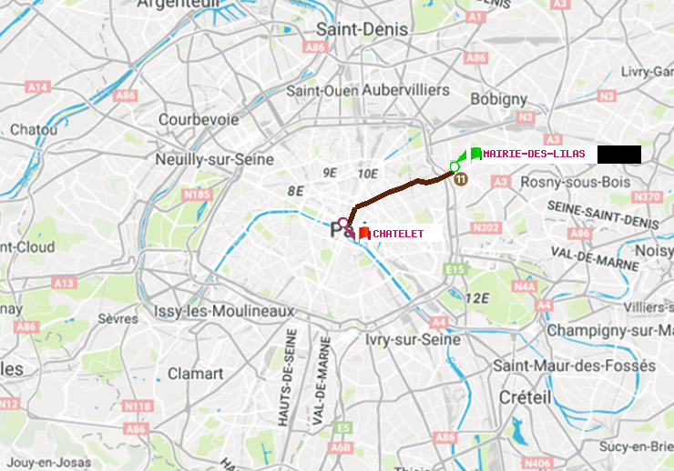 plan itinéraire ratp de Mairie des Lilas à Châtelet