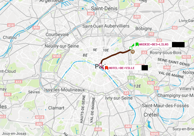 plan itinéraire ratp de Mairie des Lilas à Hôtel de Ville