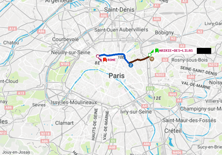 plan itinéraire ratp de Mairie des Lilas à Rome