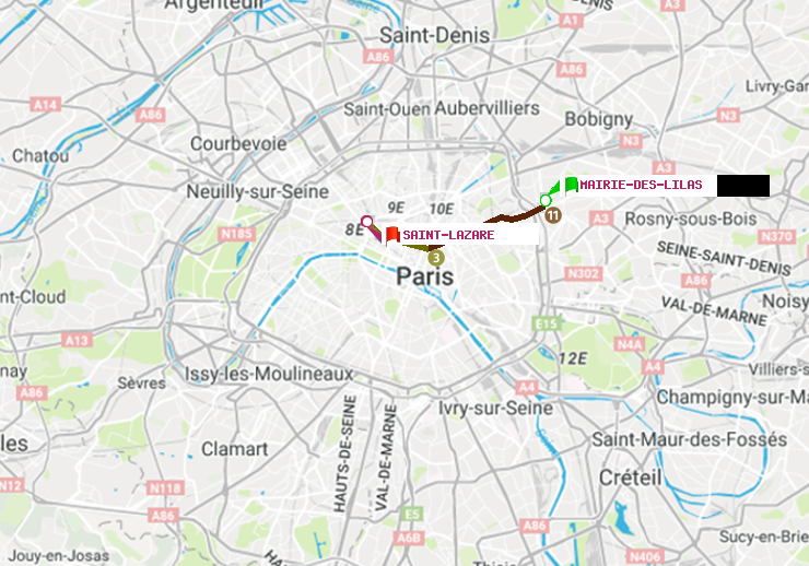 plan itinéraire ratp de Mairie des Lilas à Saint-Lazare