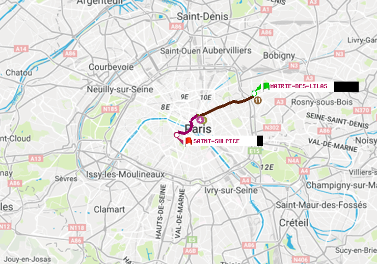 plan itinéraire ratp de Mairie des Lilas à Saint-Sulpice