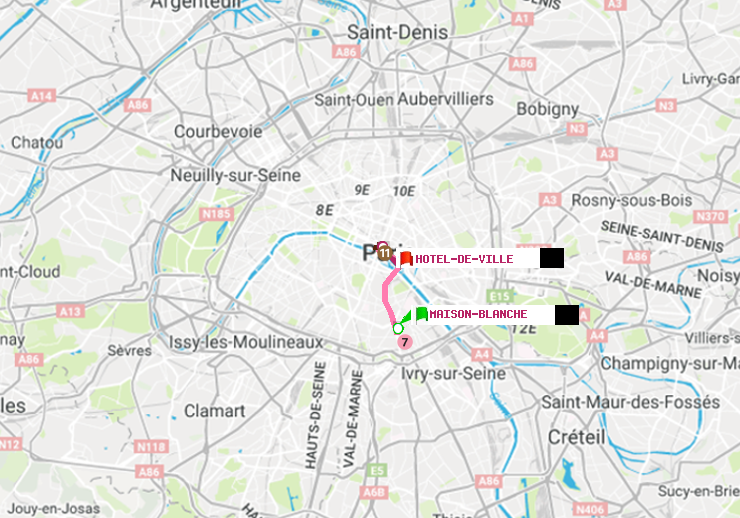 plan itinéraire ratp de Maison Blanche à Hôtel de Ville