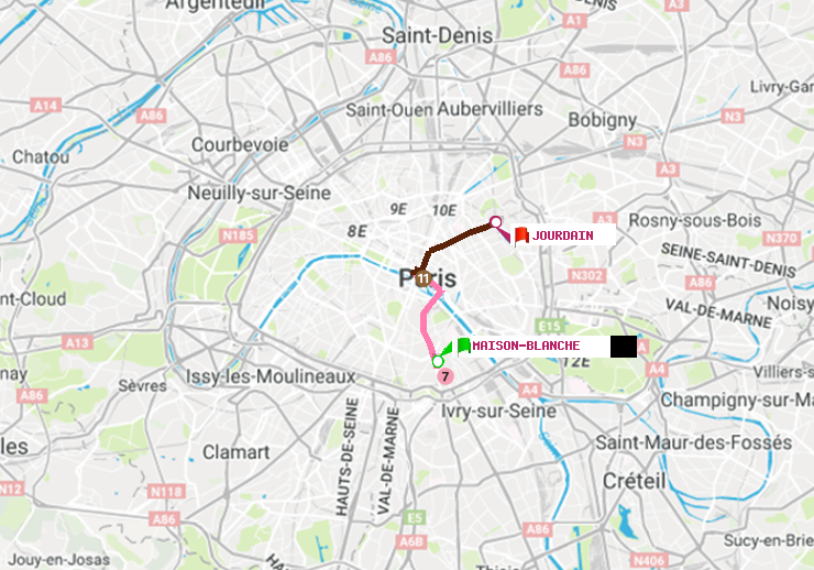 plan itinéraire ratp de Maison Blanche à Jourdain