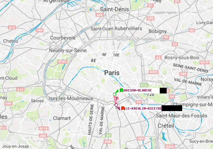 plan itinéraire ratp de Maison Blanche à Le Kremlin-Bicêtre
