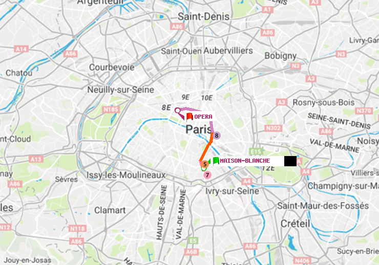 plan itinéraire ratp de Maison Blanche à Opéra