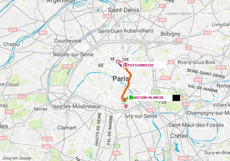 plan itinéraire ratp de Maison Blanche à Poissonnière