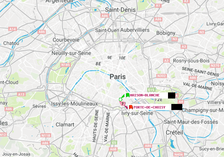 plan itinéraire ratp de Maison Blanche à Porte de Choisy