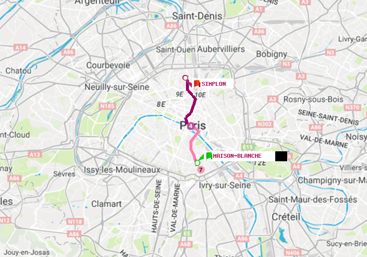 plan itinéraire ratp de Maison Blanche à Simplon
