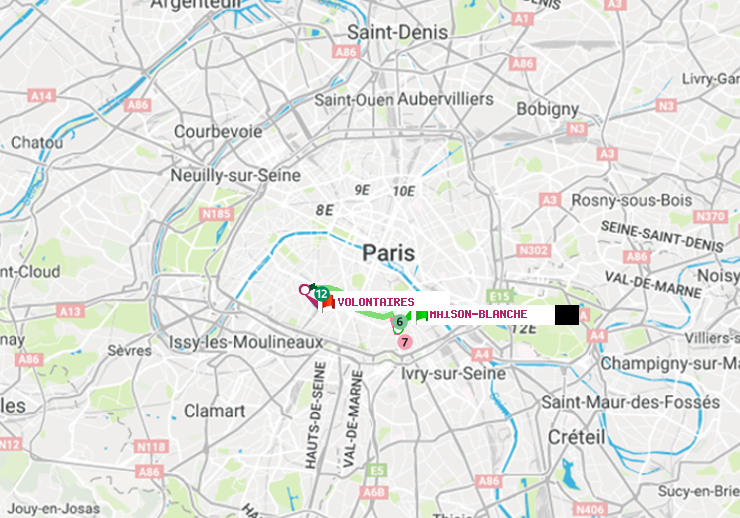 plan itinéraire ratp de Maison Blanche à Volontaires