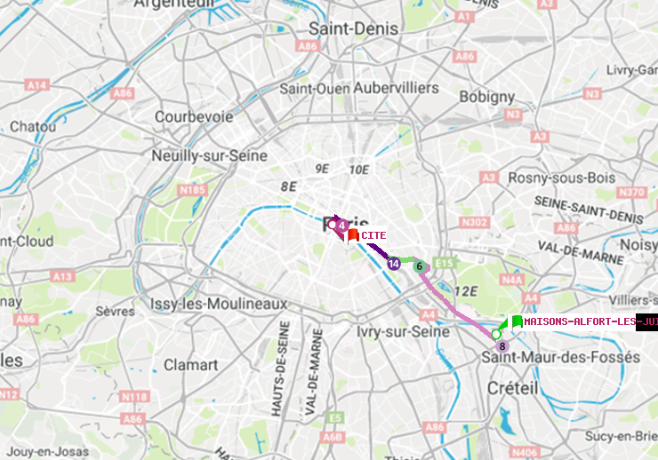 plan itinéraire ratp de Maisons-Alfort-Les Juilliottes à Cité