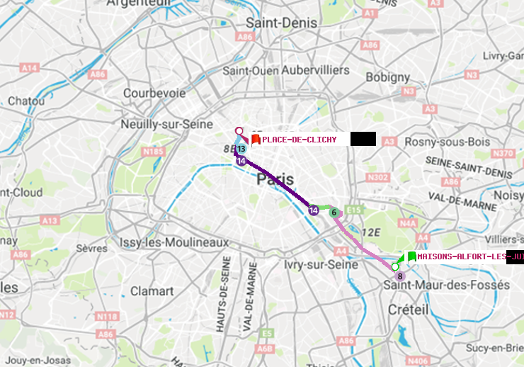 plan itinéraire ratp de Maisons-Alfort-Les Juilliottes à Place de Clichy