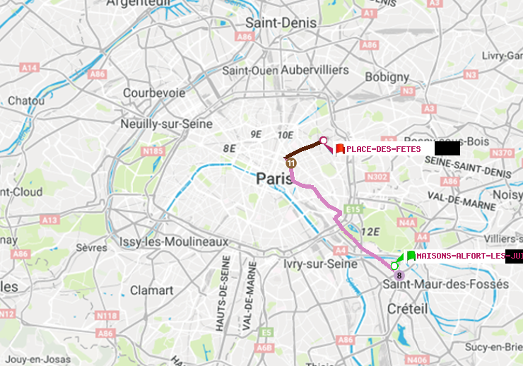 plan itinéraire ratp de Maisons-Alfort-Les Juilliottes à Place des Fêtes