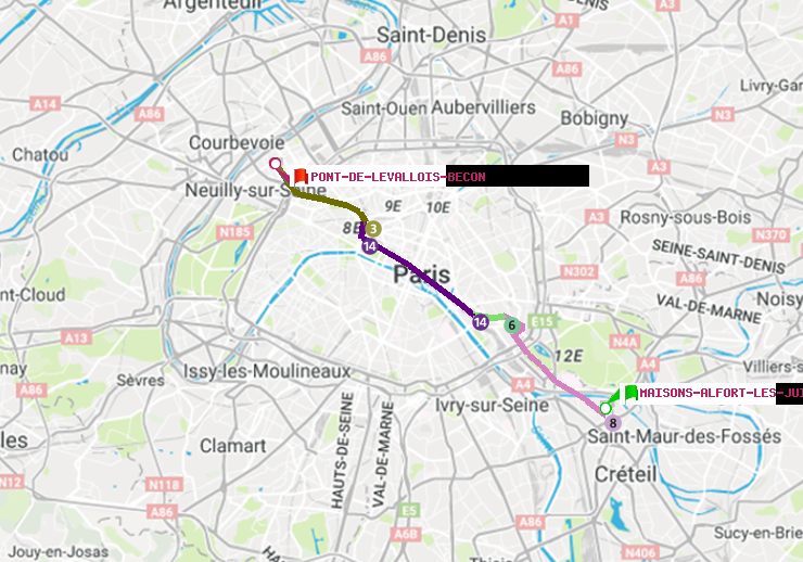 plan itinéraire ratp de Maisons-Alfort-Les Juilliottes à Pont de Levallois-Bécon