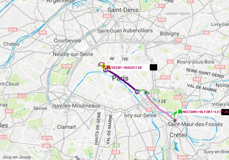 plan itinéraire ratp de Maisons-Alfort-Les Juilliottes à Saint-Augustin