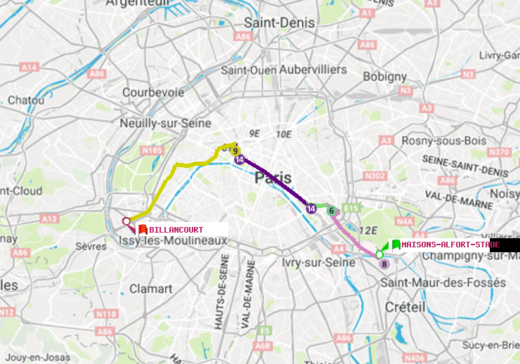 plan itinéraire ratp de Maisons-Alfort-Stade à Billancourt