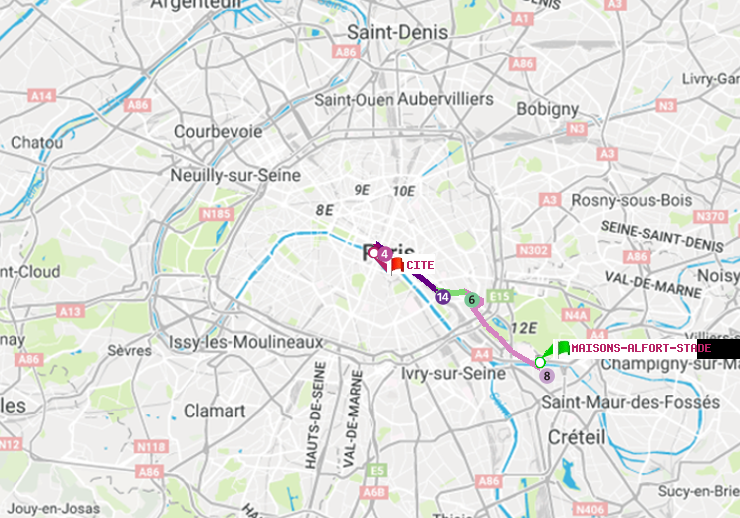 plan itinéraire ratp de Maisons-Alfort-Stade à Cité