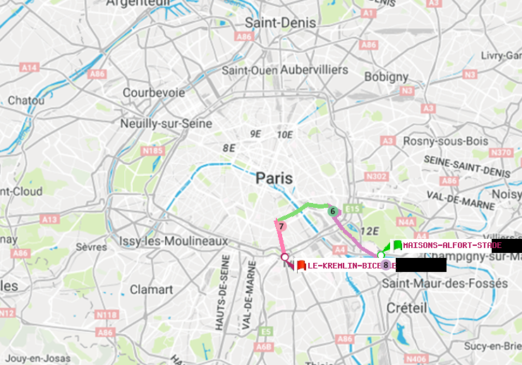 plan itinéraire ratp de Maisons-Alfort-Stade à Le Kremlin-Bicêtre