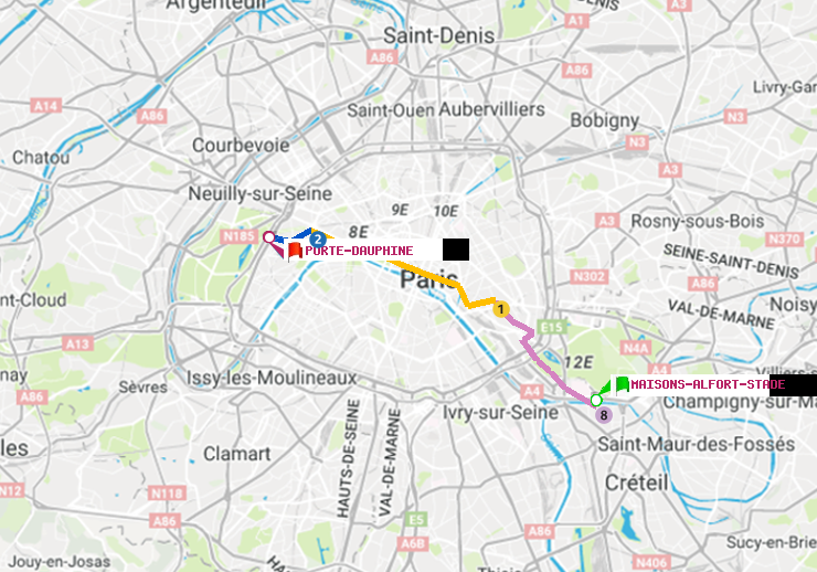 plan itinéraire ratp de Maisons-Alfort-Stade à Porte Dauphine (Maréchal de Lattre de Tassigny)
