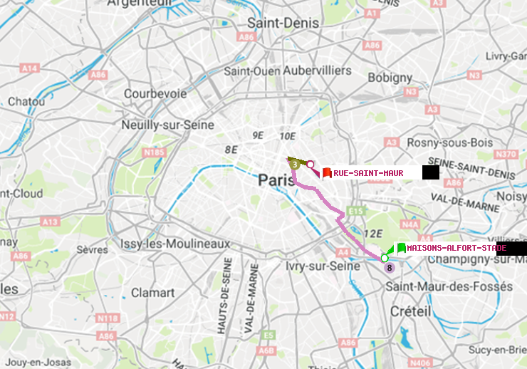 plan itinéraire ratp de Maisons-Alfort-Stade à Rue Saint-Maur
