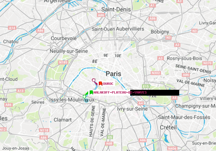 plan itinéraire ratp de Malakoff-Plateau de Vanves à Duroc