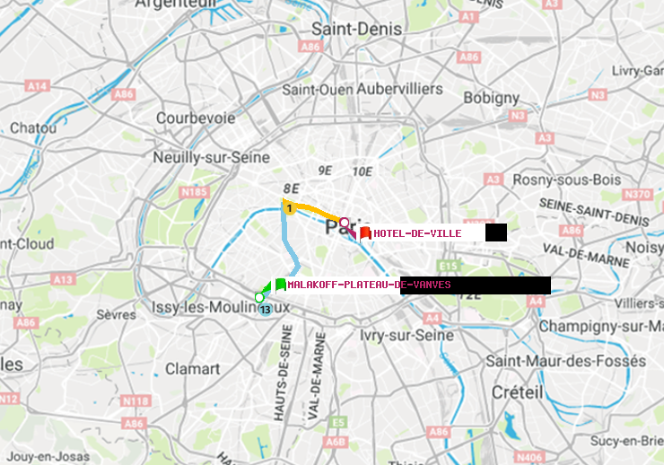 plan itinéraire ratp de Malakoff-Plateau de Vanves à Hôtel de Ville