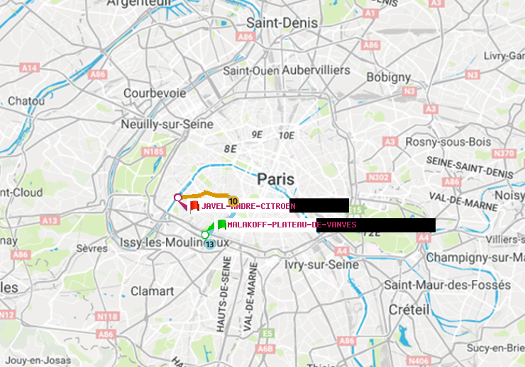 plan itinéraire ratp de Malakoff-Plateau de Vanves à Javel-André-Citroen