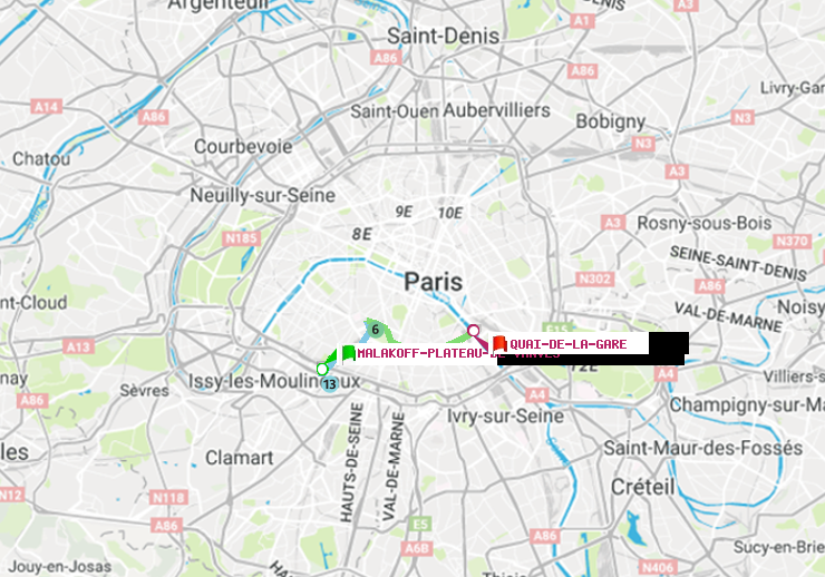plan itinéraire ratp de Malakoff-Plateau de Vanves à Quai de la Gare