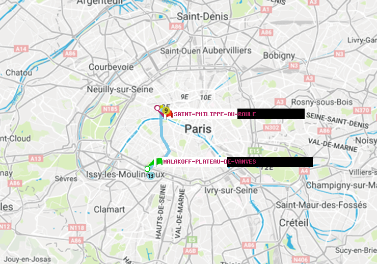 plan itinéraire ratp de Malakoff-Plateau de Vanves à Saint-Philippe du Roule