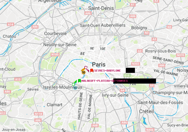 plan itinéraire ratp de Malakoff-Plateau de Vanves à Sèvres-Babylone