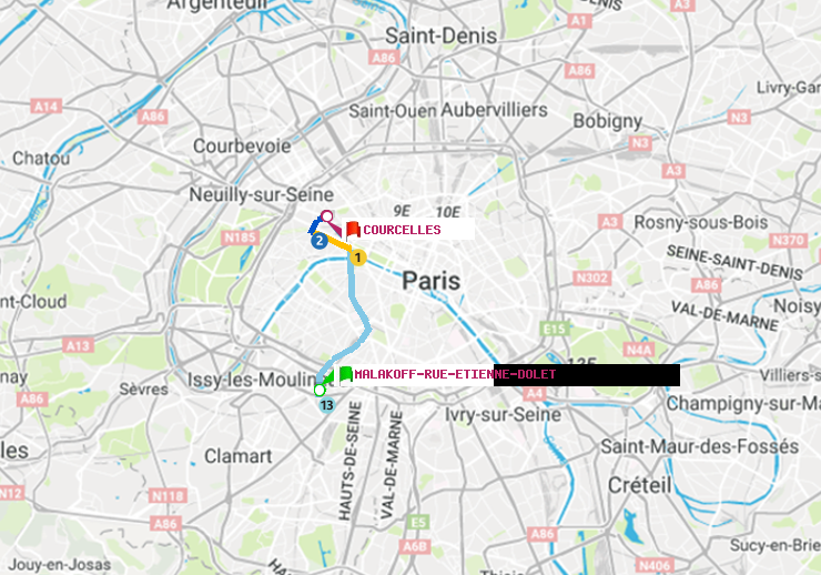 plan itinéraire ratp de Malakoff-Rue Etienne Dolet à Courcelles