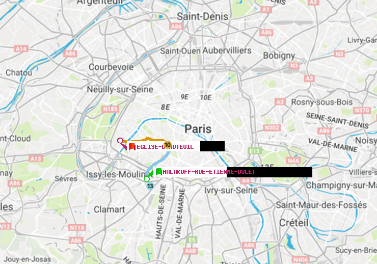 plan itinéraire ratp de Malakoff-Rue Etienne Dolet à Eglise d